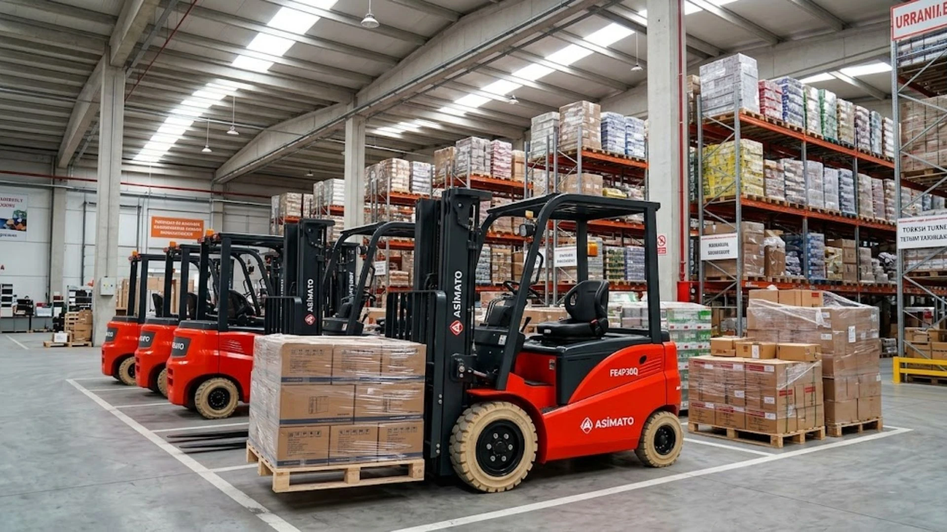 Depo içinde çalışan elektrikli forklift